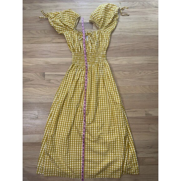Faithfull Brand Flora Puff Sleeve Midi Yellow Mari Check Gingham Dress Women 6 - Picture 10 of 10